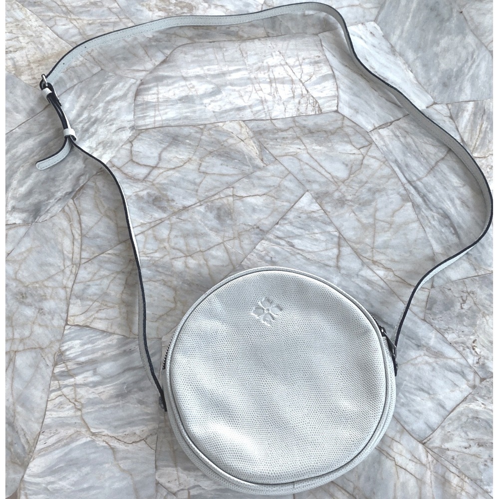 Patricia Nash White Lizard Embossed Leather Round Circle Crossbody Bag